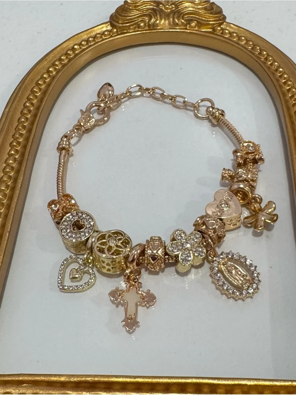 New Gold Tones Charm Cross, Heart Bracelet